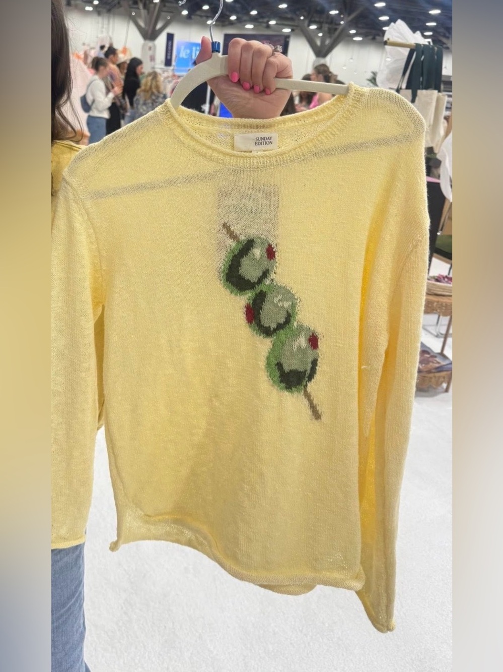 315 Yellow Lightweight Olive Motif Sweater